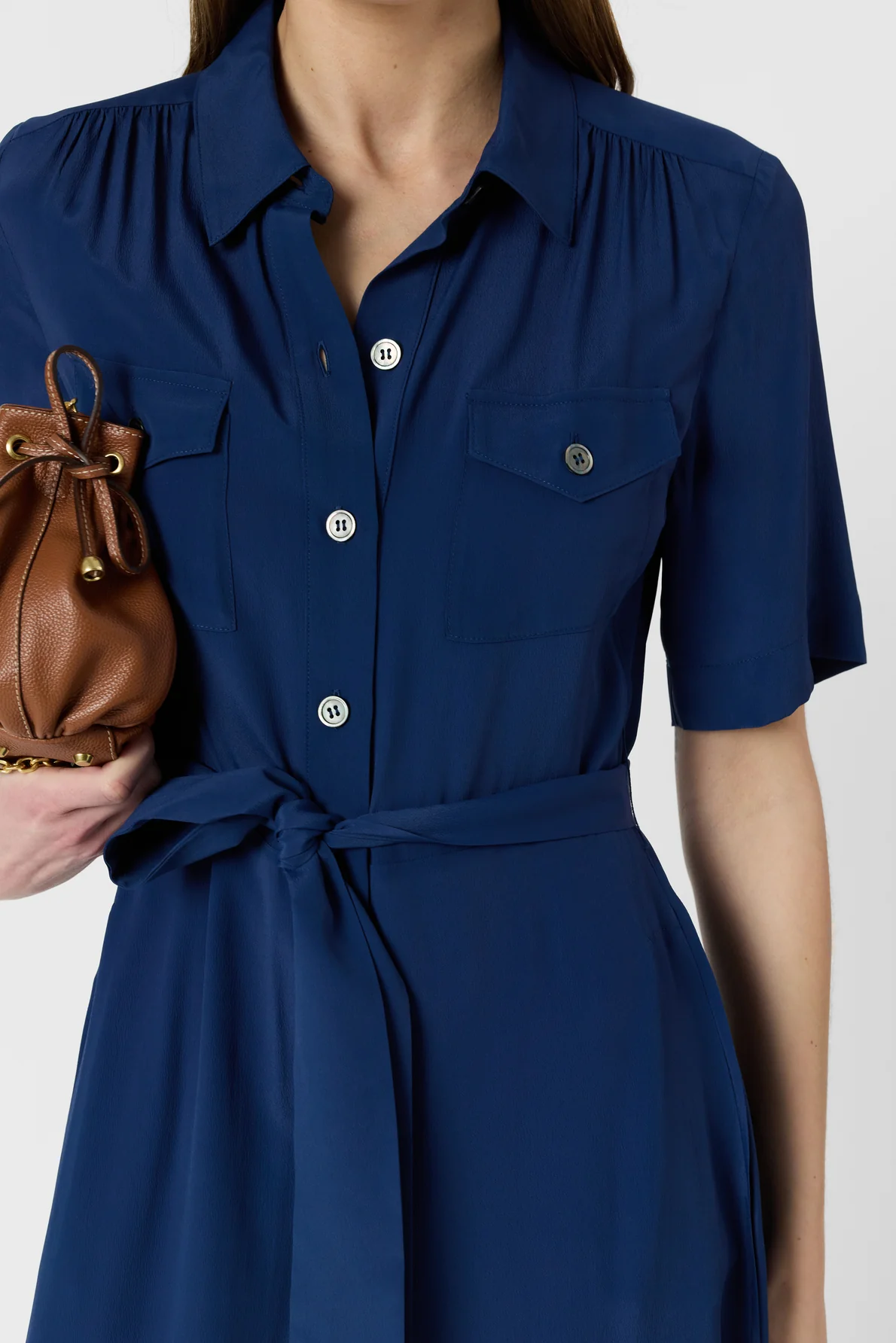 Women's Shirtdress With Belt And Flounce Silk - Indigo Ink - Image 6