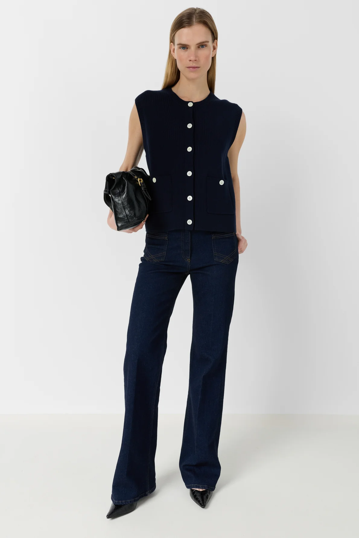Gérard Darel | Louve Sleeveless Cardigan Vest - Navy - Image 2