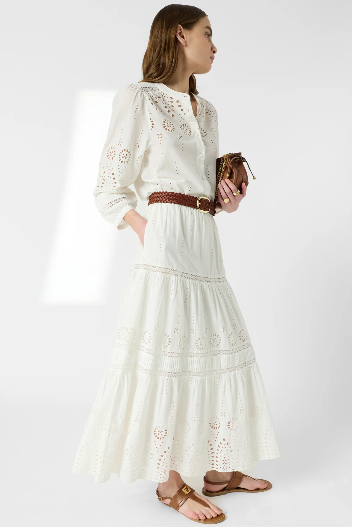 Gérard Darel | Jaly Women's Skirt - Cotton Poplin Breathable Lightweight - Ecru - Image 3