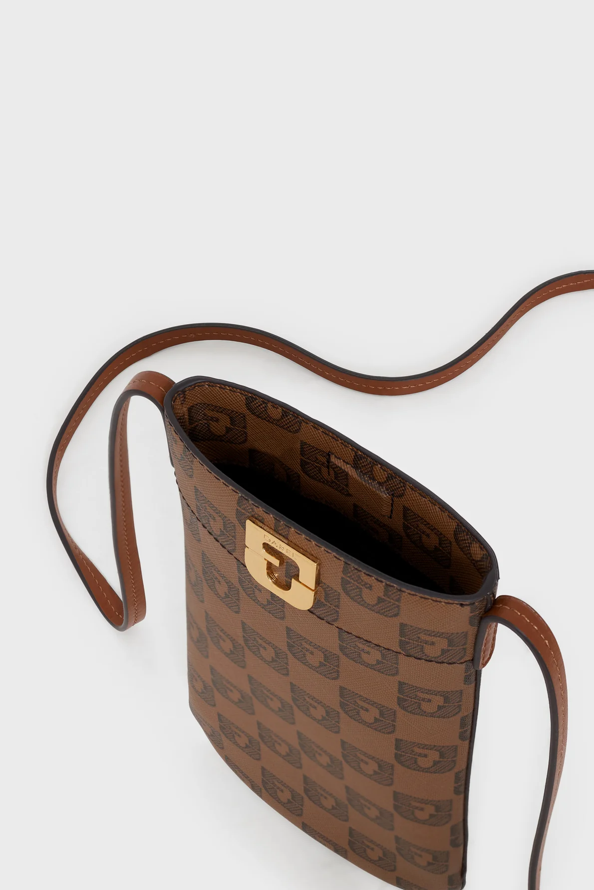 Women Small Tote Bag With Phone Holder Monogrammed Coated Canvas - Camel - Image 4