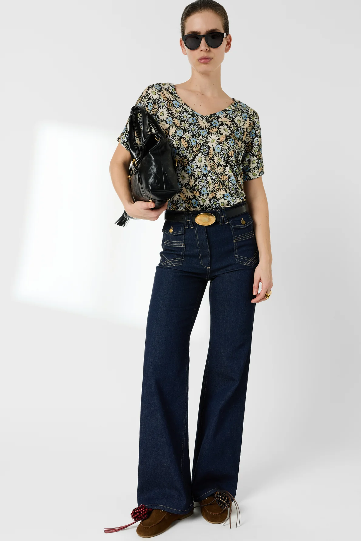 Gérard Darel | Malinae Floral V-Neck T-Shirt - Navy Blue - Image 7