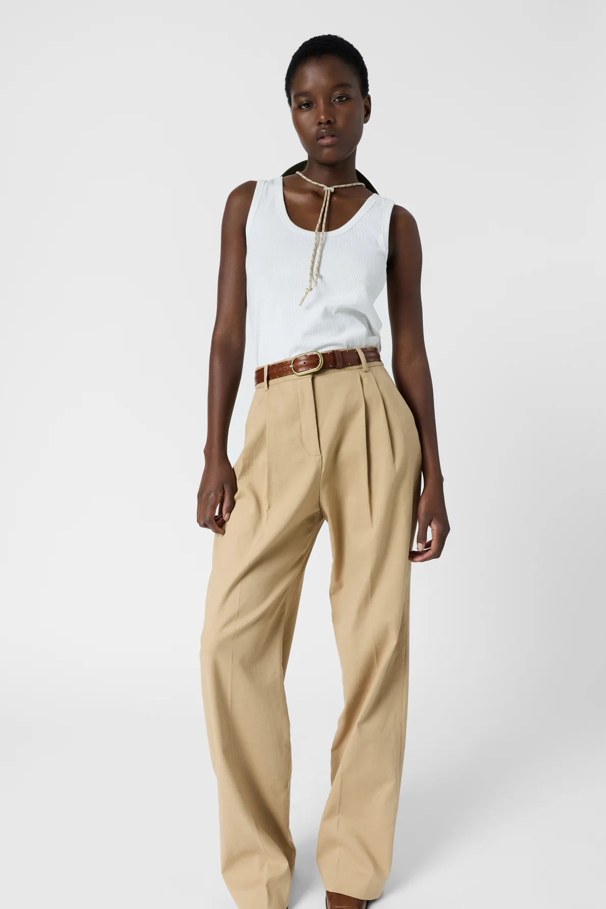 Gérard Darel | Azra Women’s Pleated Wide-Leg Trousers - Percent Cotton - Camel - Image 3