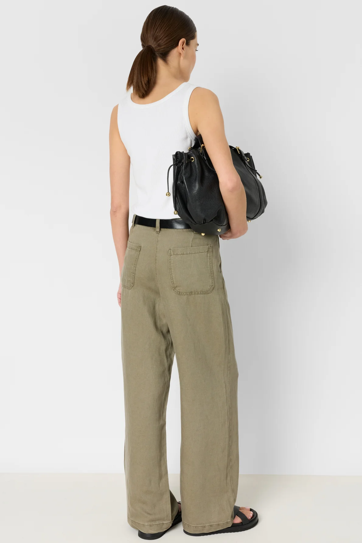 Women's Trousers Lyocell And Linen Blend - Khaki-Green - Image 3