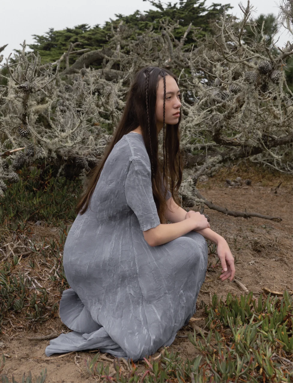 Gongdid | Wavy Maxi Dress - Sculptural Pleated Hem Grey - Image 4