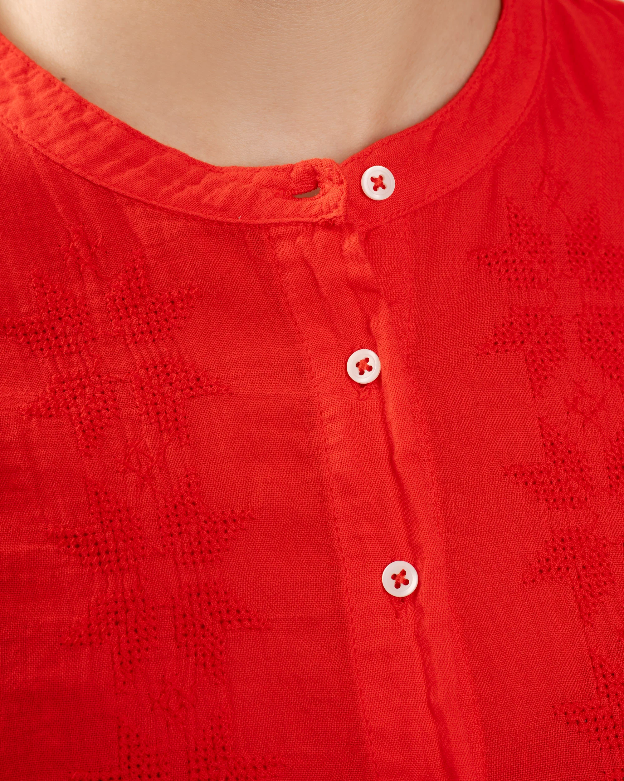 Hartford | Bi-Fabric Cotton Blouse - Tomato Red - Image 3