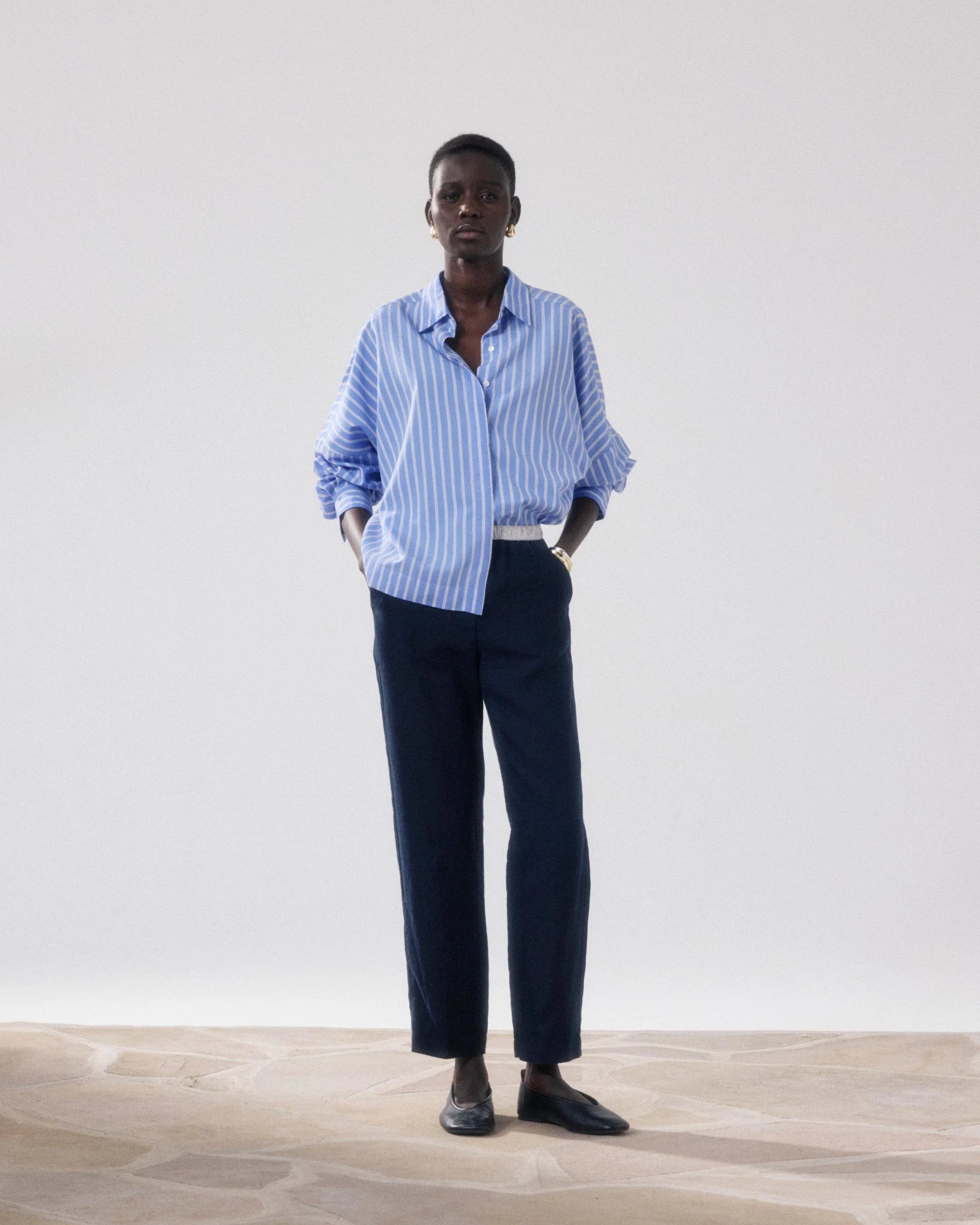 Hartford | Cigarette Pant with Lurex Waist - Linen