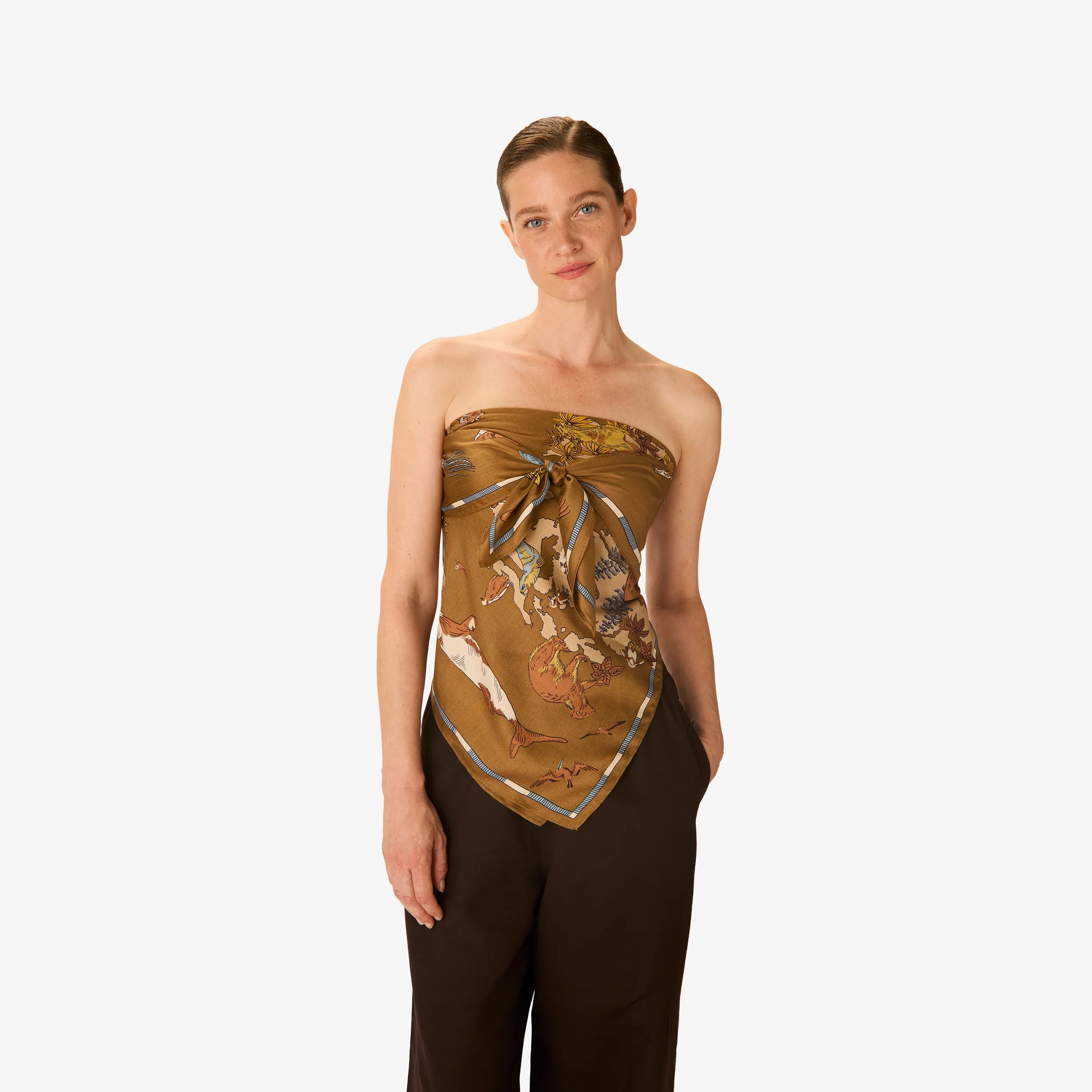 Inoui | Atlas Silk Square Scarf - Soft Drape Beige - Image 3