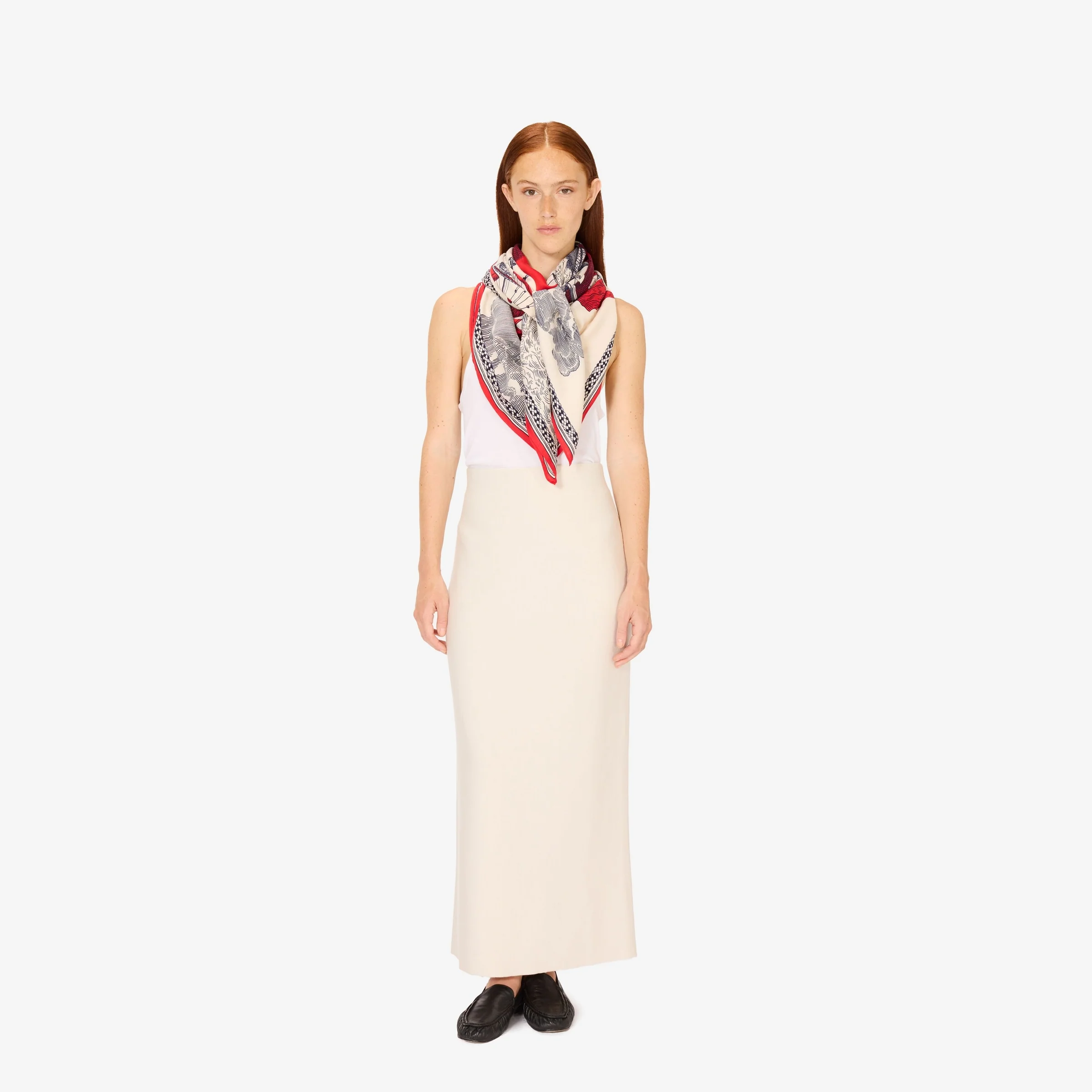 Inoui | Silk-Cotton Square Scarf - Vermillion Red - Image 7
