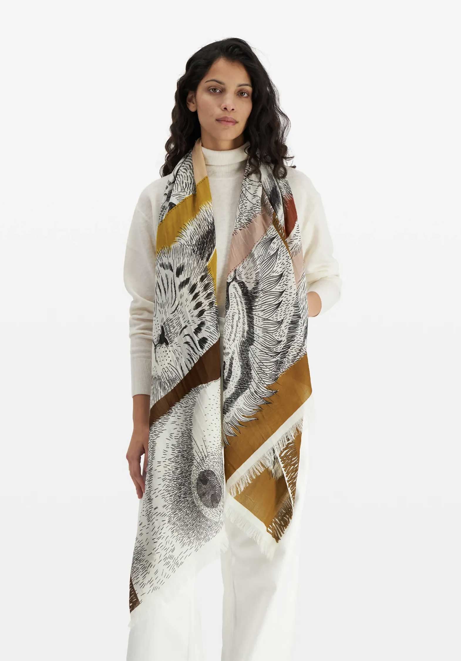 Inoui | Artisan Wool Printed Scarf - Abstract Natural - Image 3