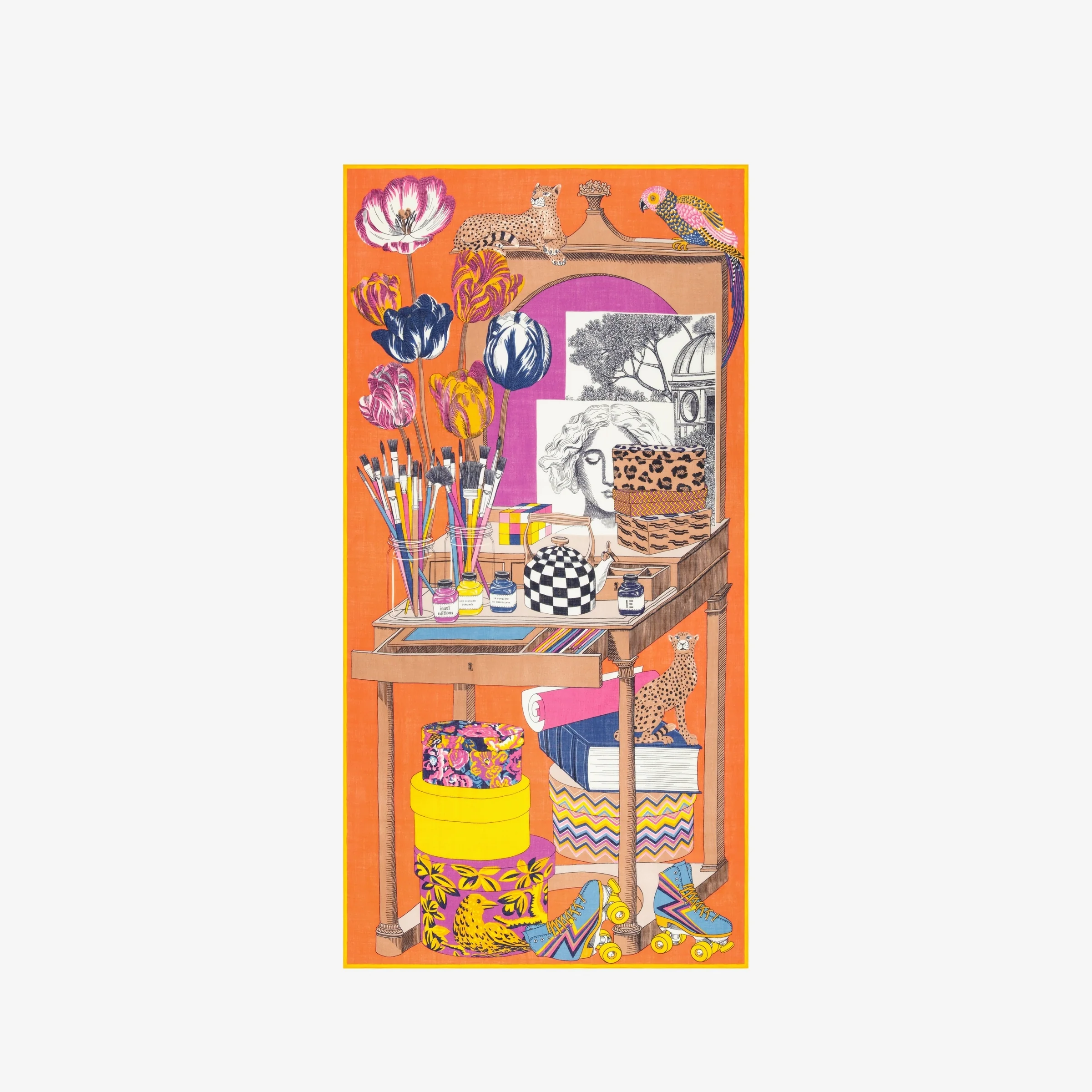 Inoui | Hand-Printed Wool Scarf in - Oversized Wrap Orange - Image 3