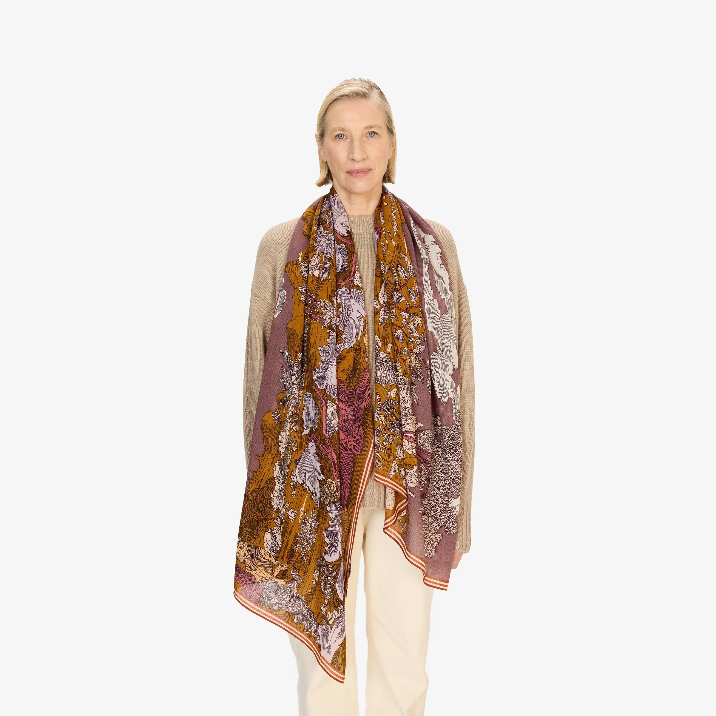 Inoui | Hand-Printed Wool Scarf - Purple - Image 2