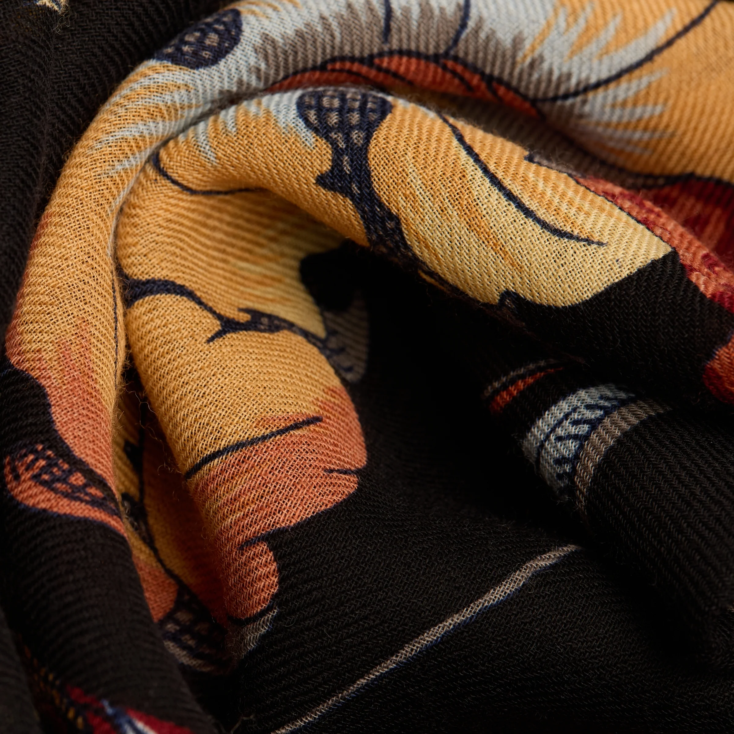 Inoui | Hand-Printed Wool Scarf - Navy - Image 4
