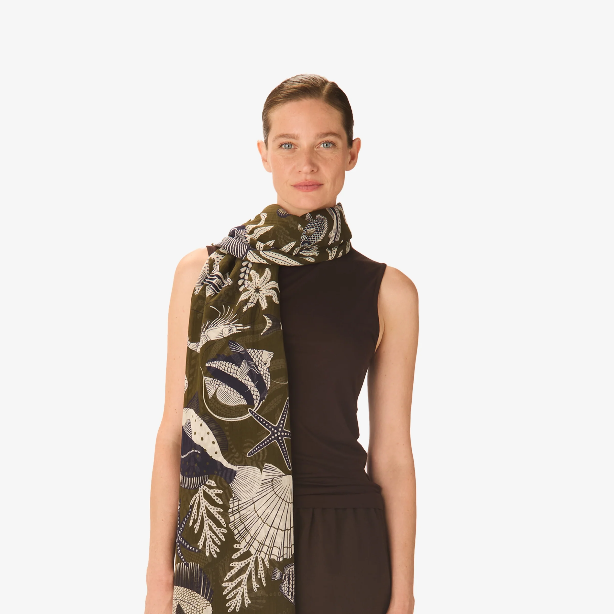 Inoui | Cotton Square Scarf - Mineral Drape Khaki