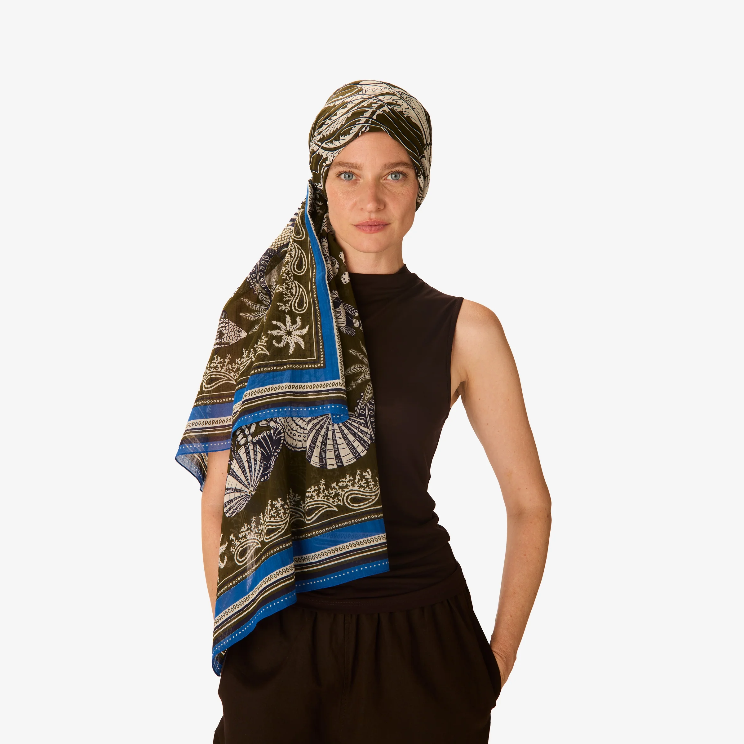 Inoui | Cotton Square Scarf - Mineral Drape Khaki - Image 3
