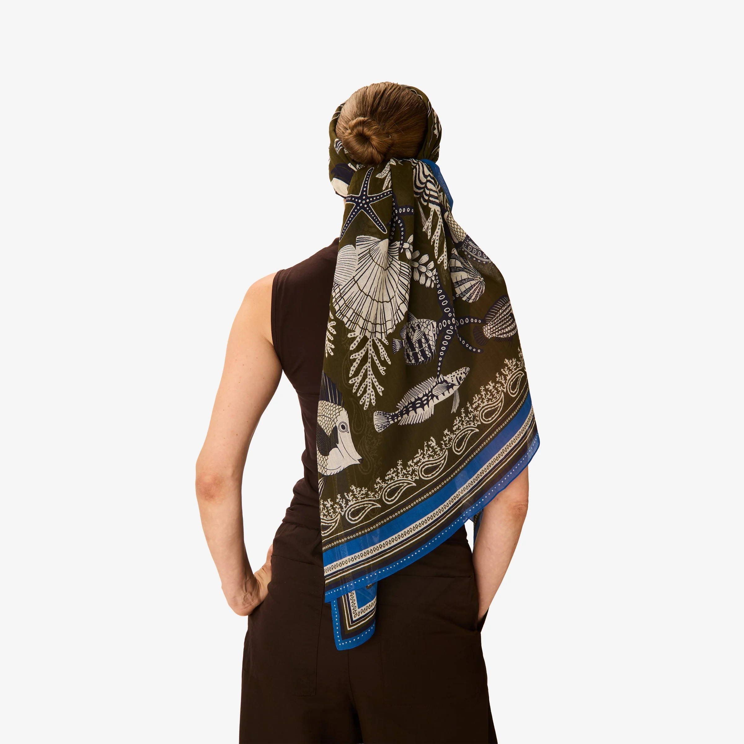 Inoui | Cotton Square Scarf - Mineral Drape Khaki - Image 4