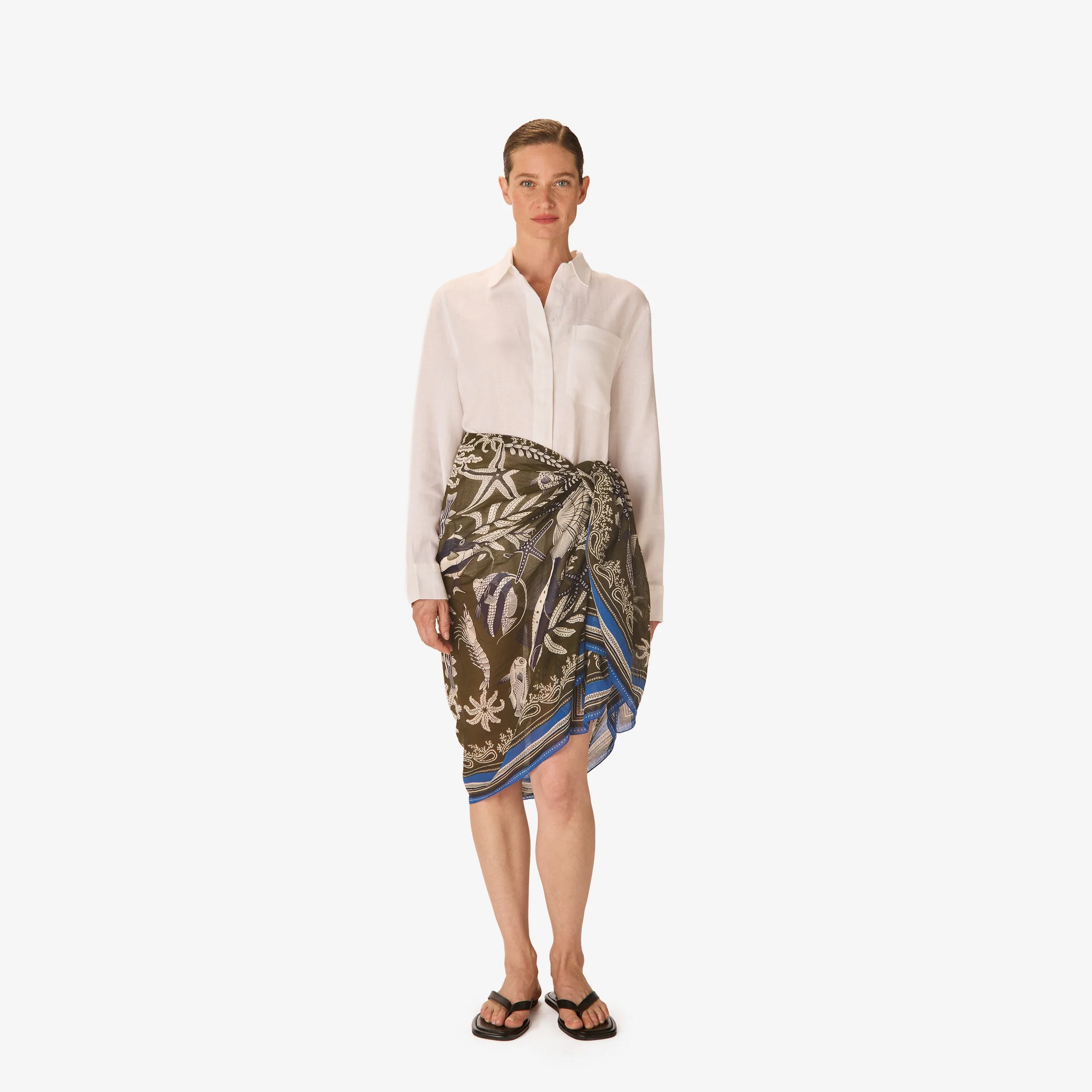 Inoui | Cotton Square Scarf - Mineral Drape Khaki - Image 8