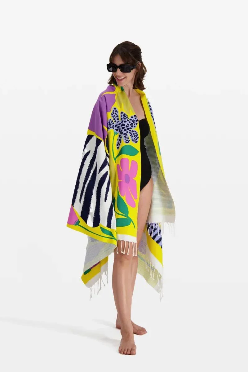 Inoui | Folk Yellow Cotton Fouta Scarf Yellow-Jaune - Image 5