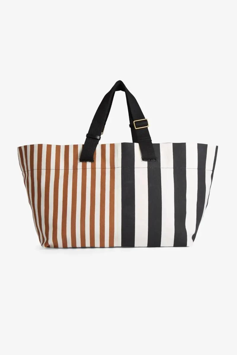 Inoui | Large Cotton Canvas Tote Bag with Leather Trim Black - Image 2
