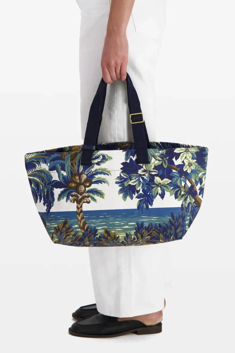 Inoui | Large Canvas Tote Bag with Leather Trim - White
