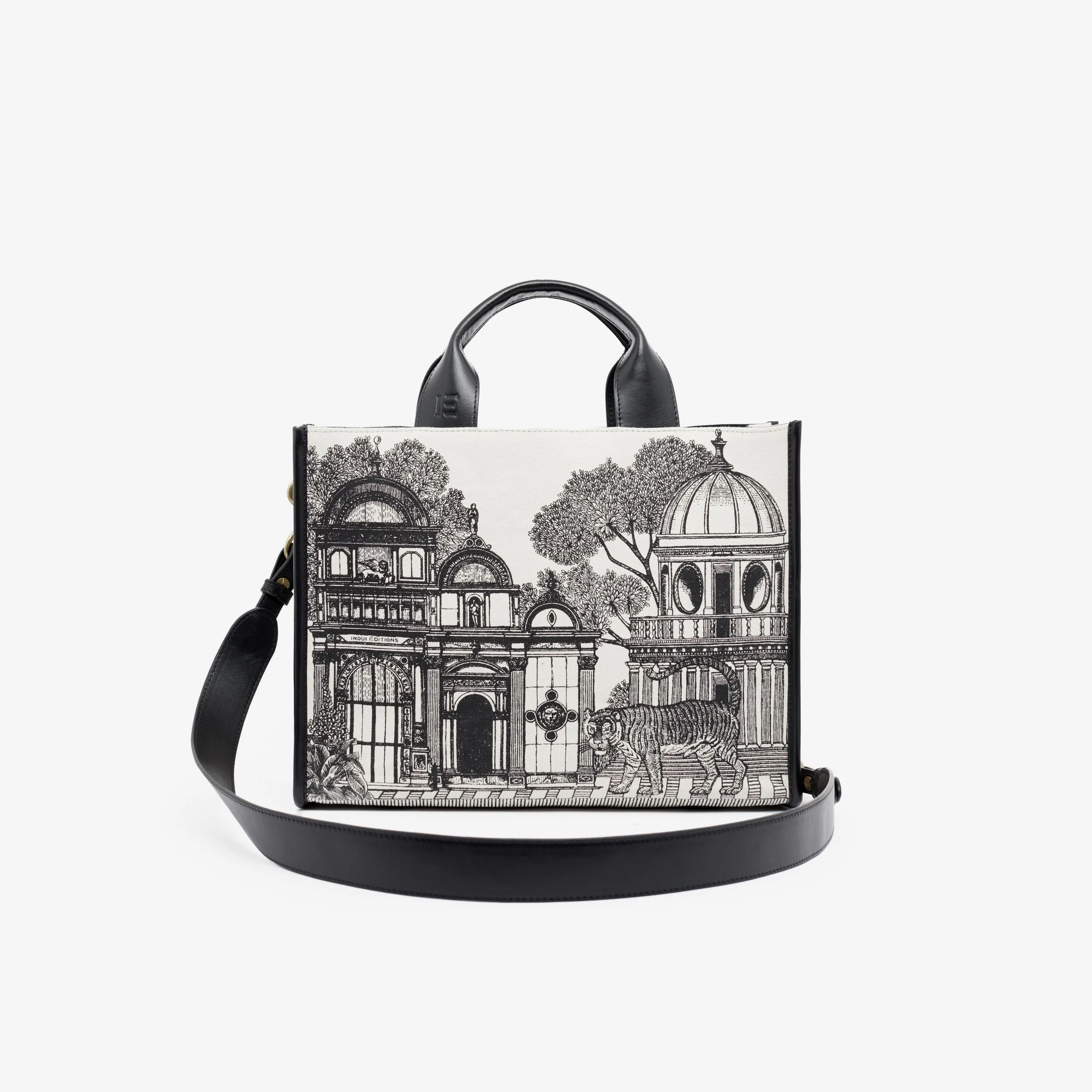 Inoui | Graphic Canvas Tote with Leather Handles Black-White