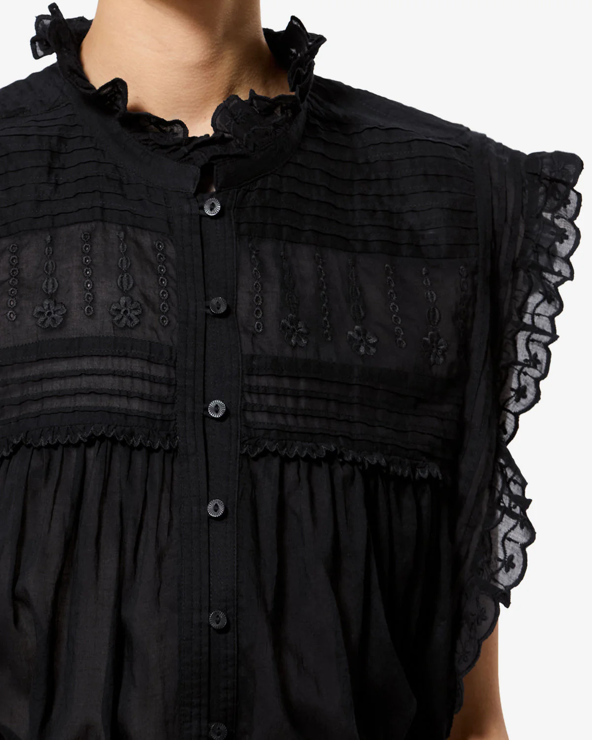 Isabel Marant | Dersia Blouse - Embroidered Bib in Cotton Voile Black - Image 2