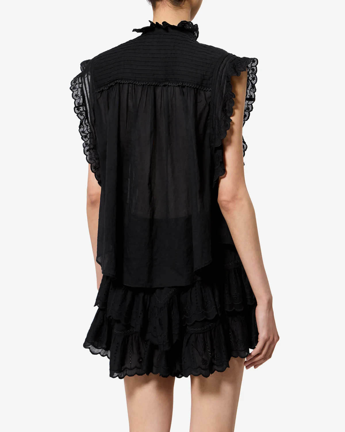 Isabel Marant | Dersia Blouse - Embroidered Bib in Cotton Voile Black - Image 4