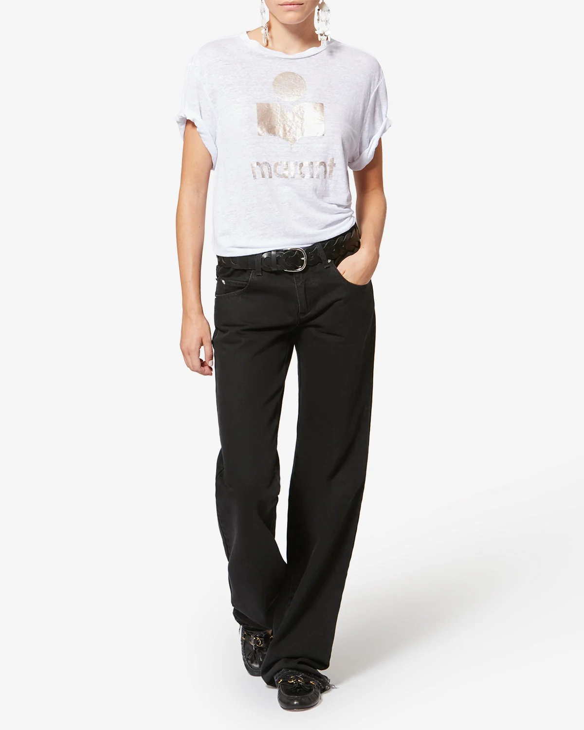 Isabel Marant | Linen Logo T-shirt - White-Light-Gold