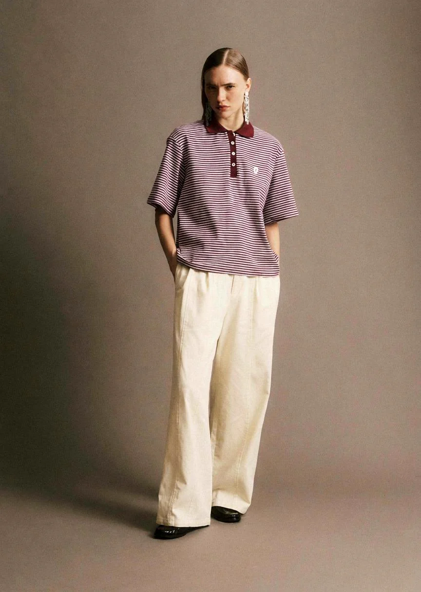 Jiji Studio | Norbert Striped Polo - Pearl Button Detail in Bordeaux