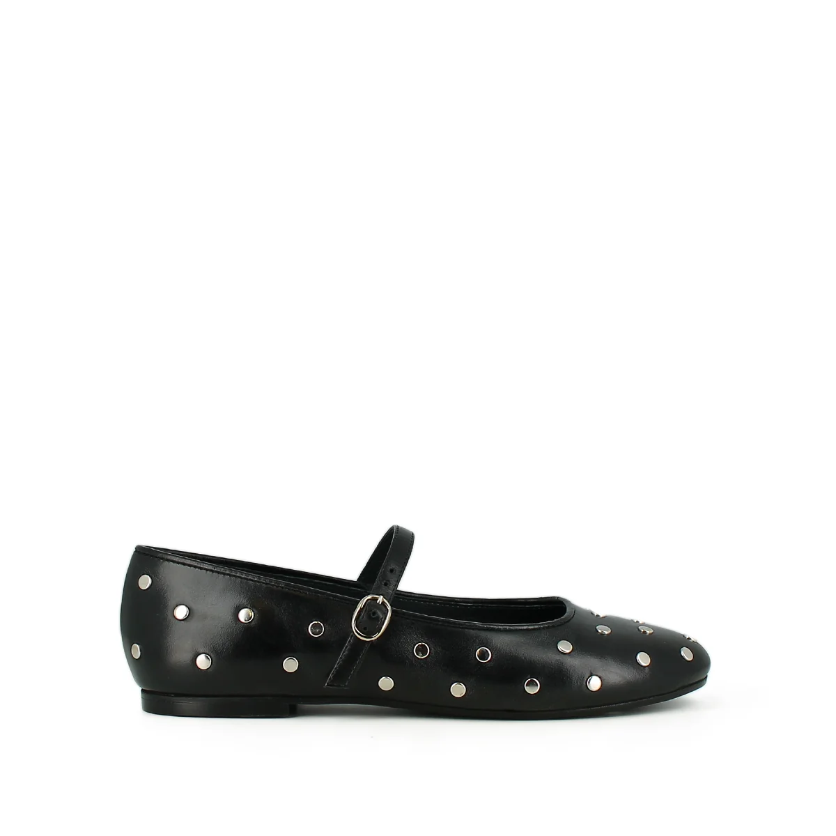 Jonak | Danaelle Ballerines - Silver Rivet Leather Flat Noir - Image 2