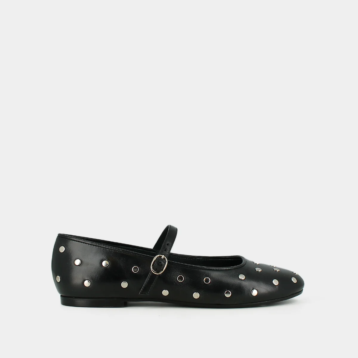 Jonak | Danaelle Ballerines - Silver Rivet Leather Flat Noir - Image 3