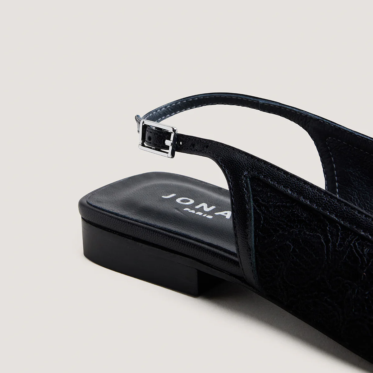 Jonak | Daxo Lace and Leather Ballerina Flat - Black Noir-Noir - Image 3