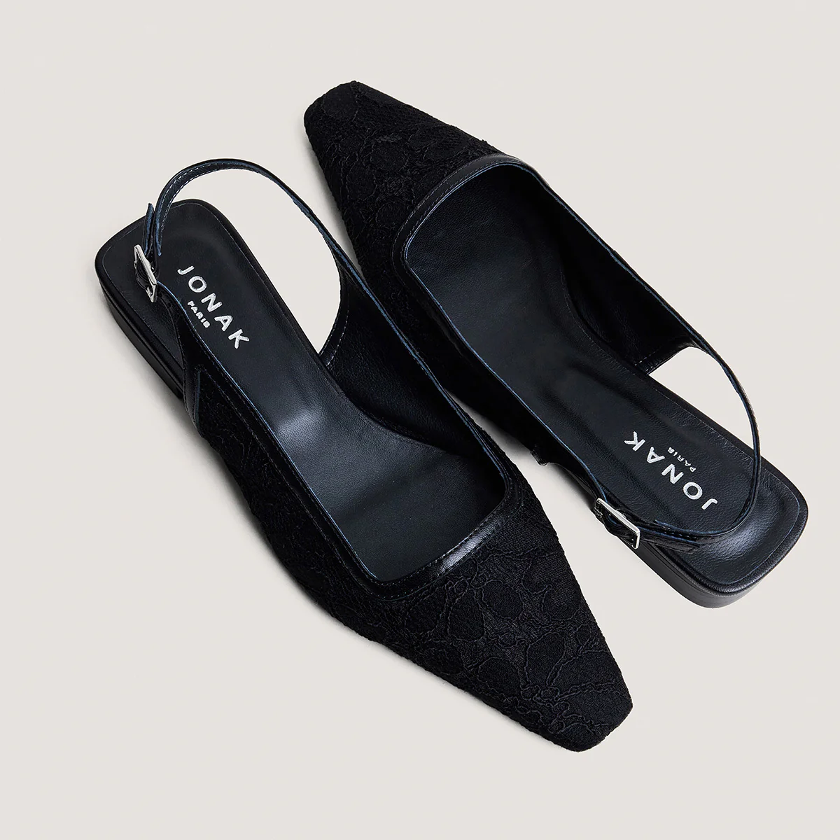 Jonak | Daxo Lace and Leather Ballerina Flat - Black Noir-Noir - Image 4