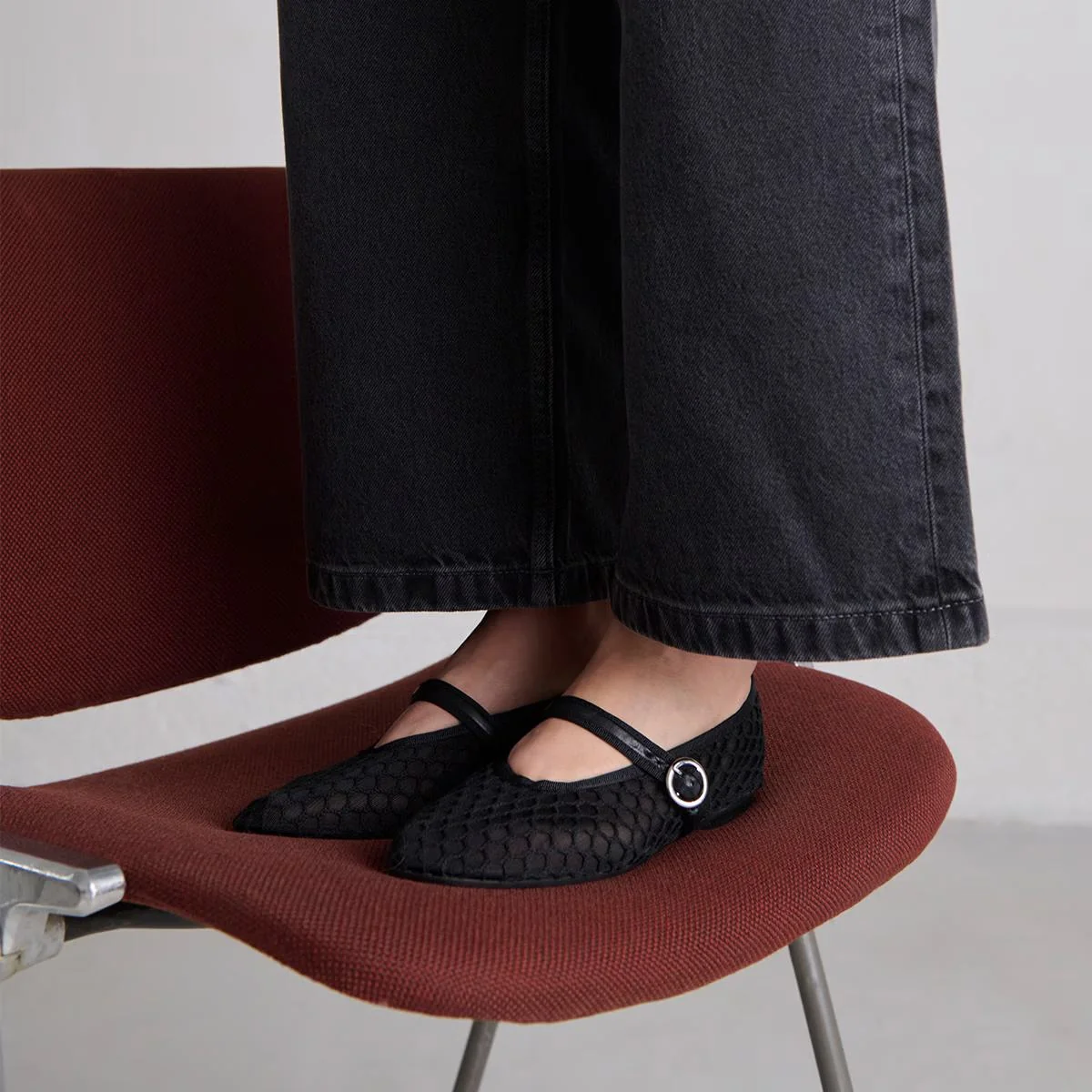 Jonak | Deessia Openwork Mesh Ballerine - Black Noir-Noir