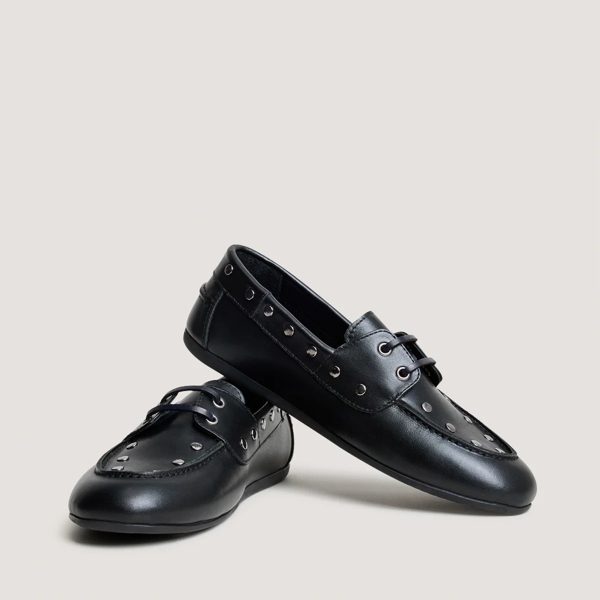 Jonak | Lena Leather Moccasin - Black with Rivet Detail