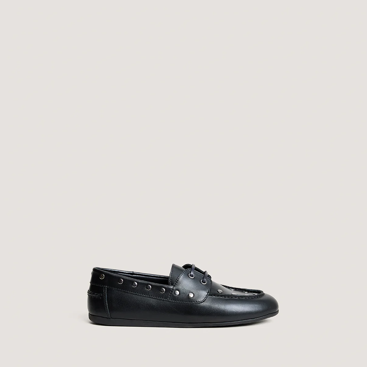 Jonak | Lena Leather Moccasin - Black with Rivet Detail - Image 2
