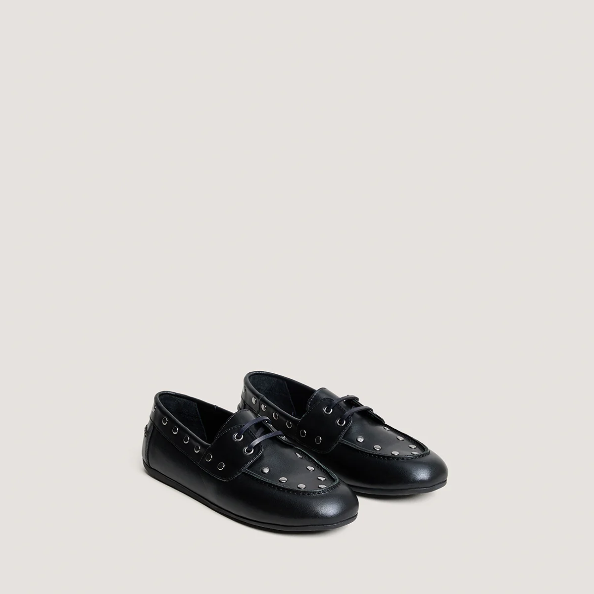 Jonak | Lena Leather Moccasin - Black with Rivet Detail - Image 3