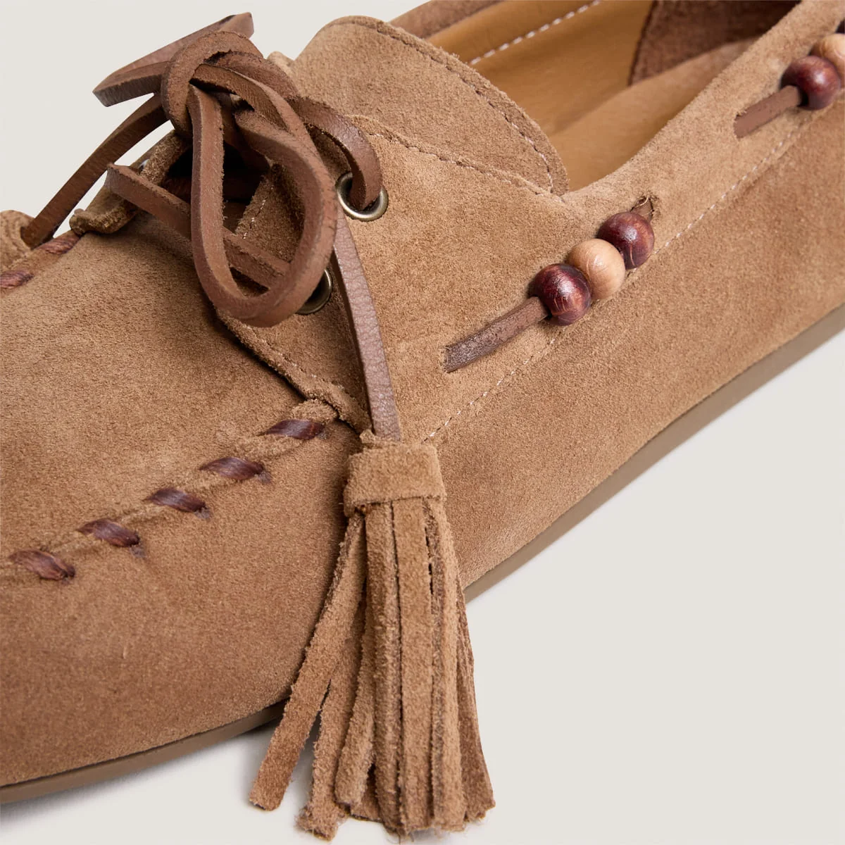 Jonak | Leonie Beaded Crust Leather Moccasins - Taupe - Image 4