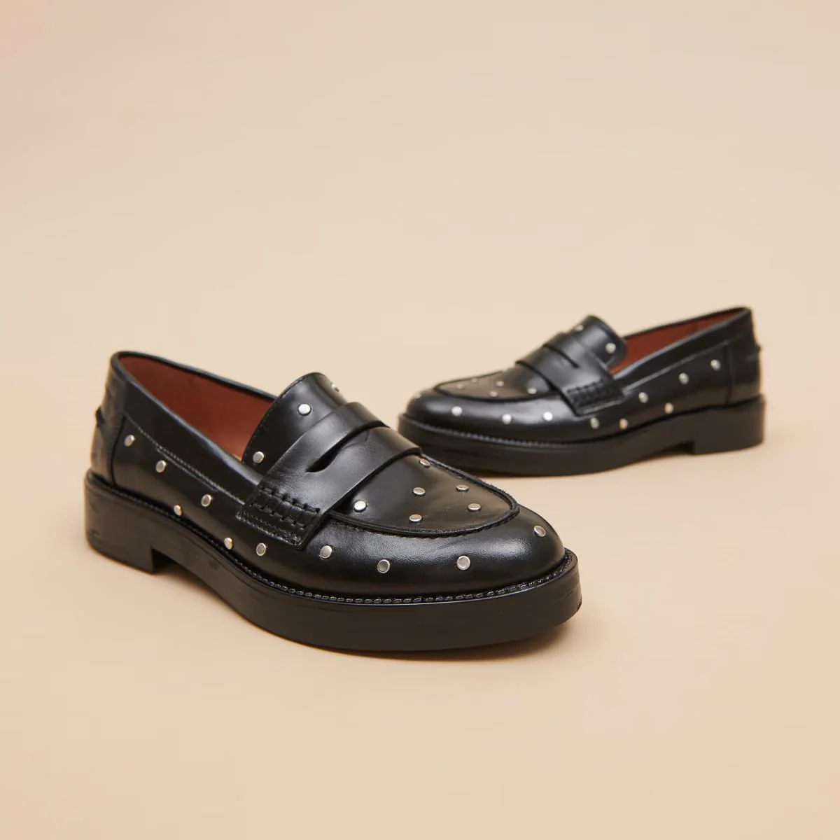 Jonak | Mirnou Cuir Loafers - Silver Stud Embellished Noir - Image 3