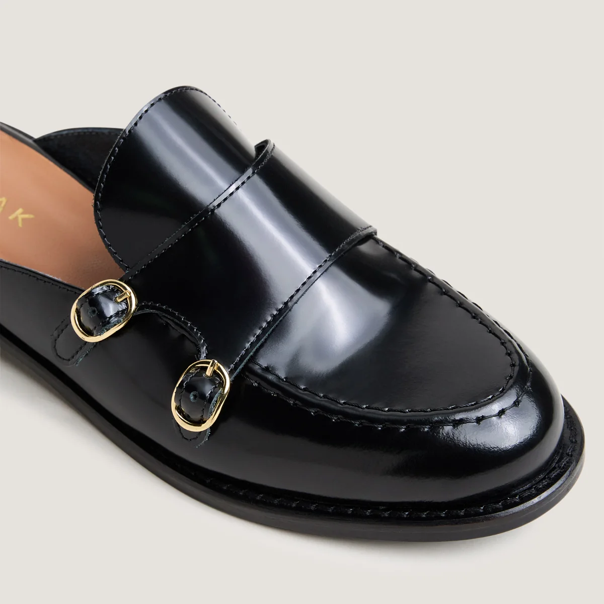 Jonak | Distant Mules in Glazed Black Leather with Metal Rings - Image 4