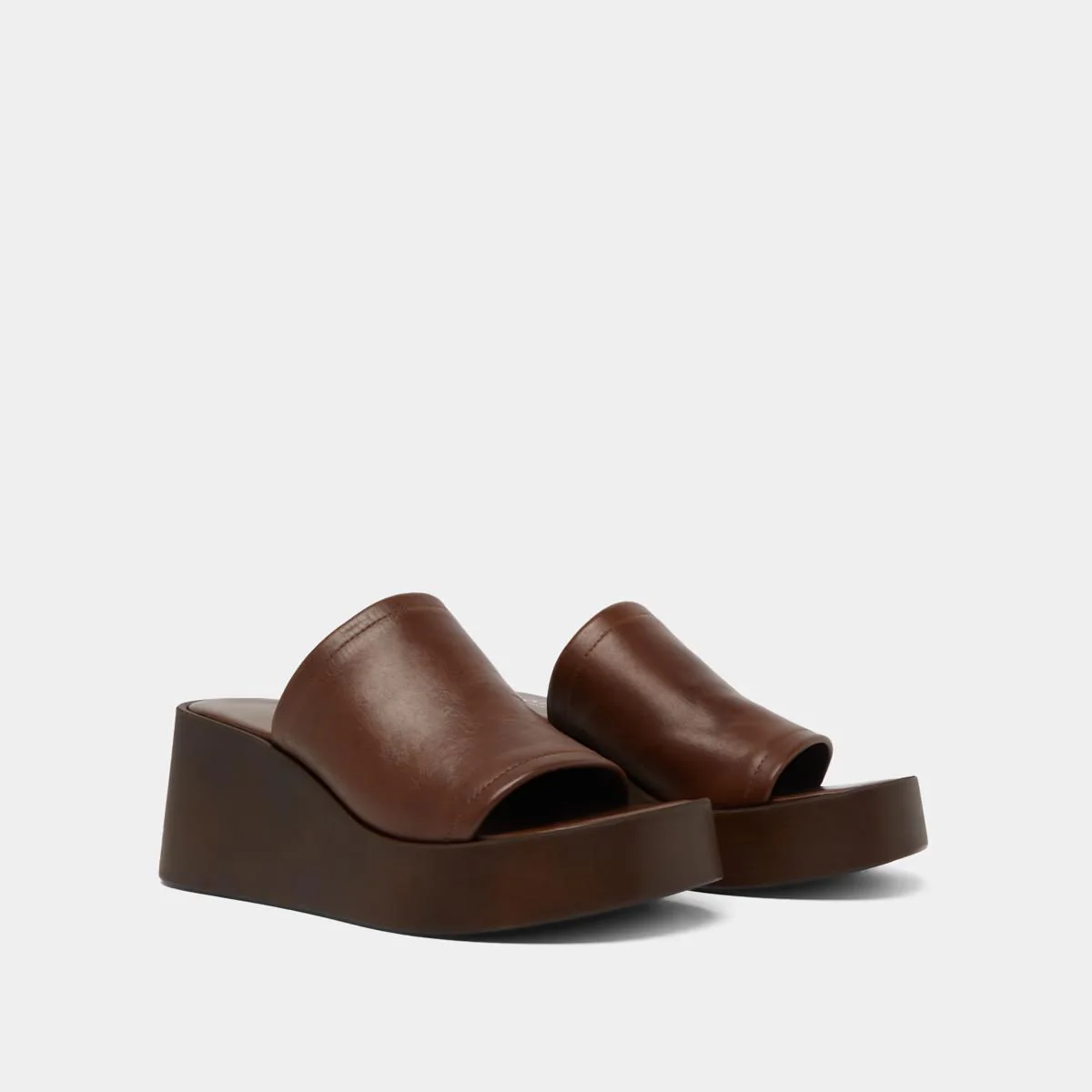 Jonak | Eugene Dark Brown Leather Curved Wedge Mules Marron-Fonce - Image 4