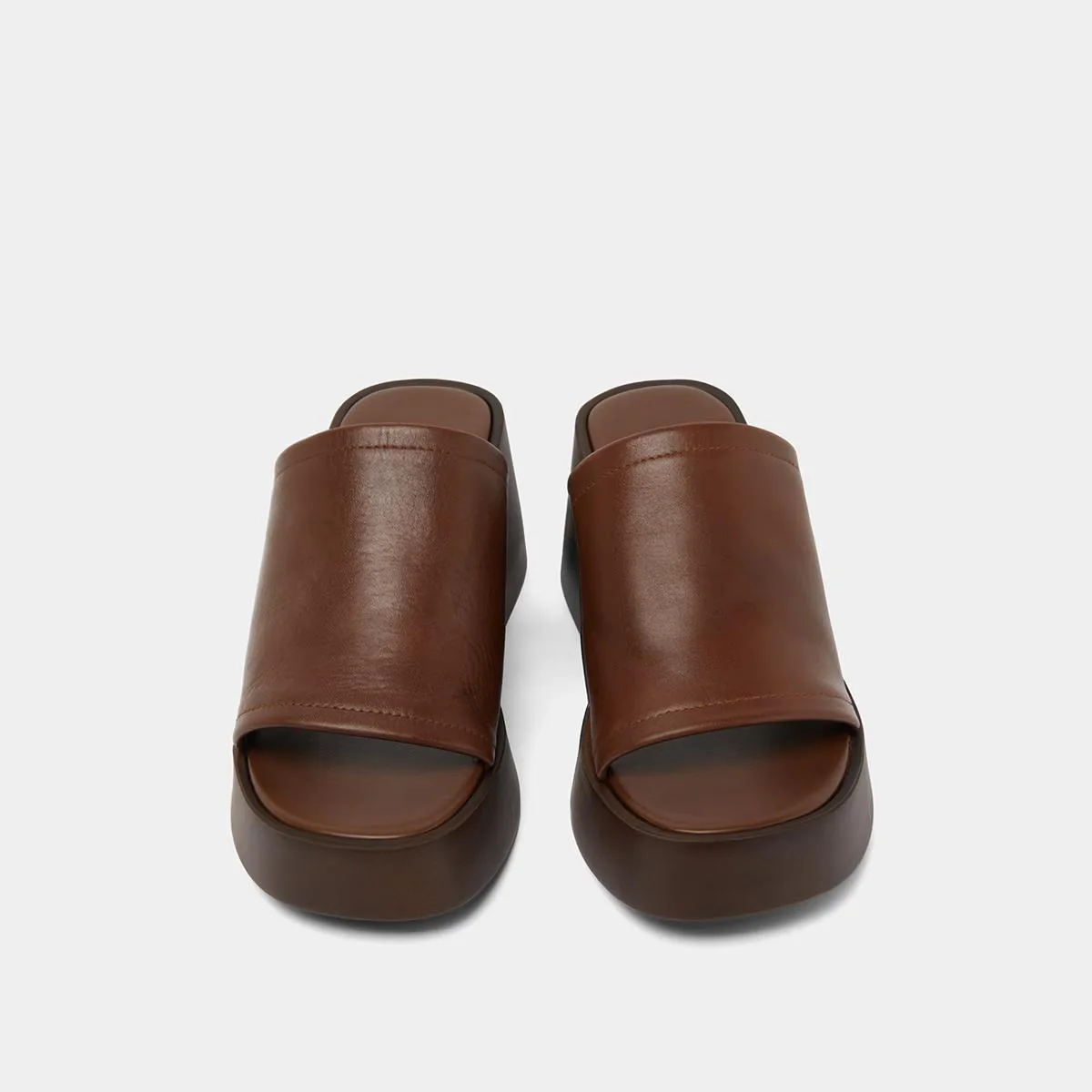 Jonak | Eugene Dark Brown Leather Curved Wedge Mules Marron-Fonce - Image 7