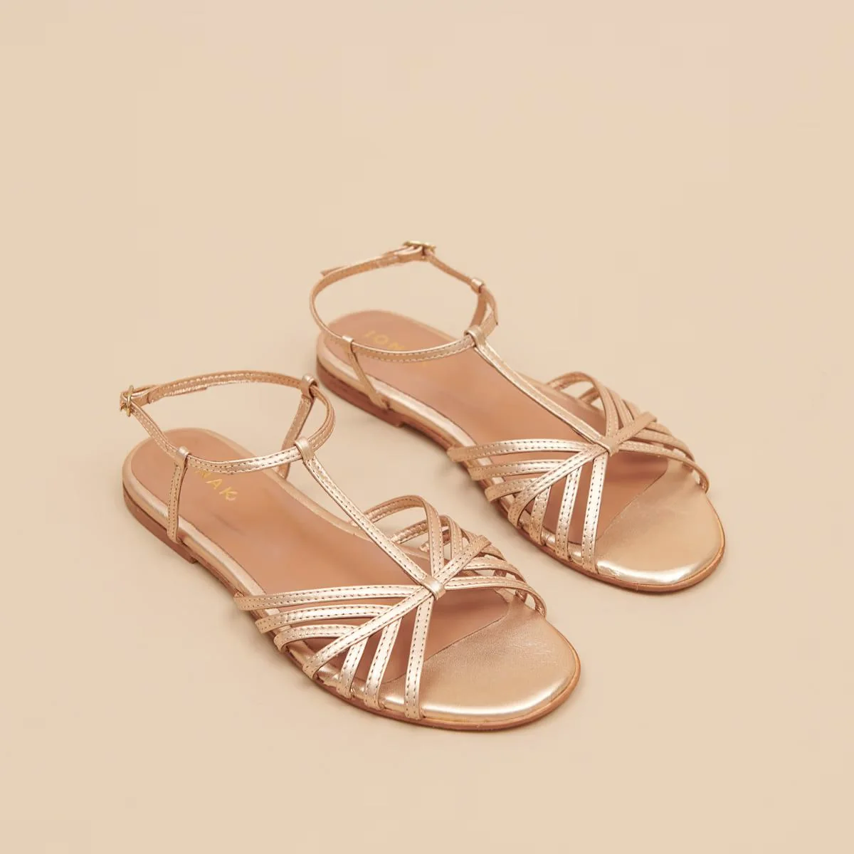 Jonak | Plagettes Wallonie Flat Sandals - Metallic Gold Leather Or - Image 3