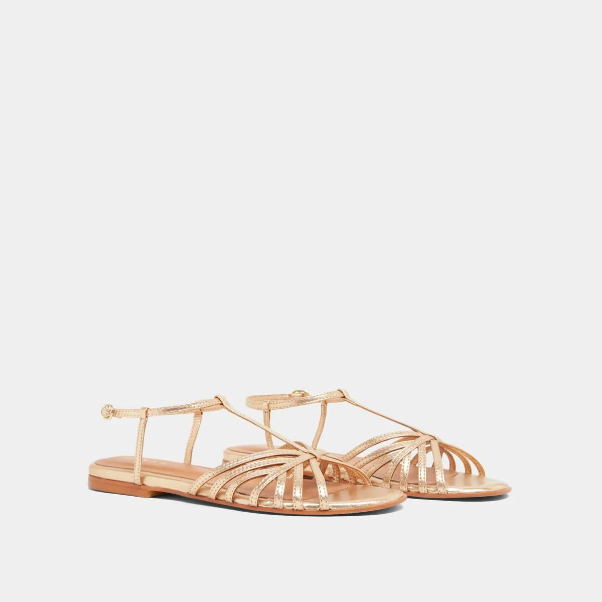 Jonak | Plagettes Wallonie Flat Sandals - Metallic Gold Leather Or - Image 4