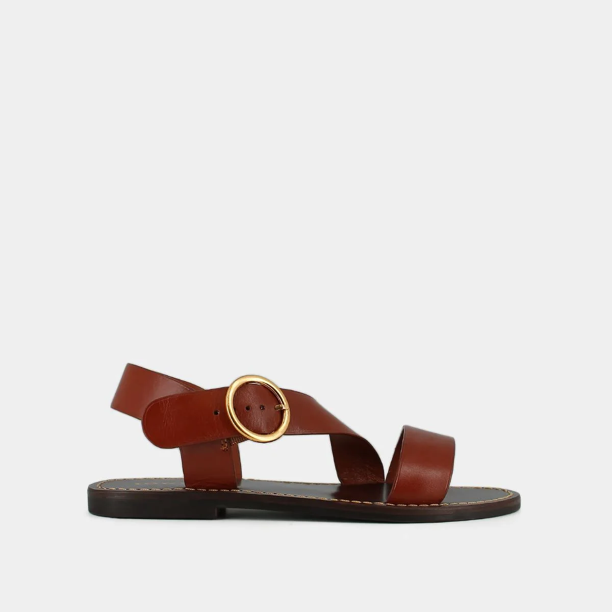 Jonak | Welbi Cuir Leather Sandals - Gold Detail Cognac