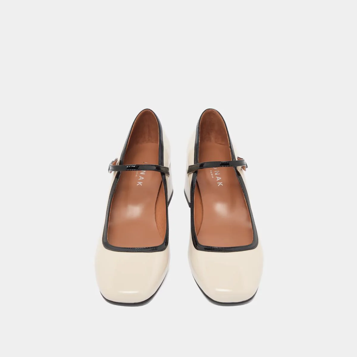 Jonak | Donzai Vernis Bi-Color Square-Heel Baby Doll Pump Ecru-Noir - Image 7