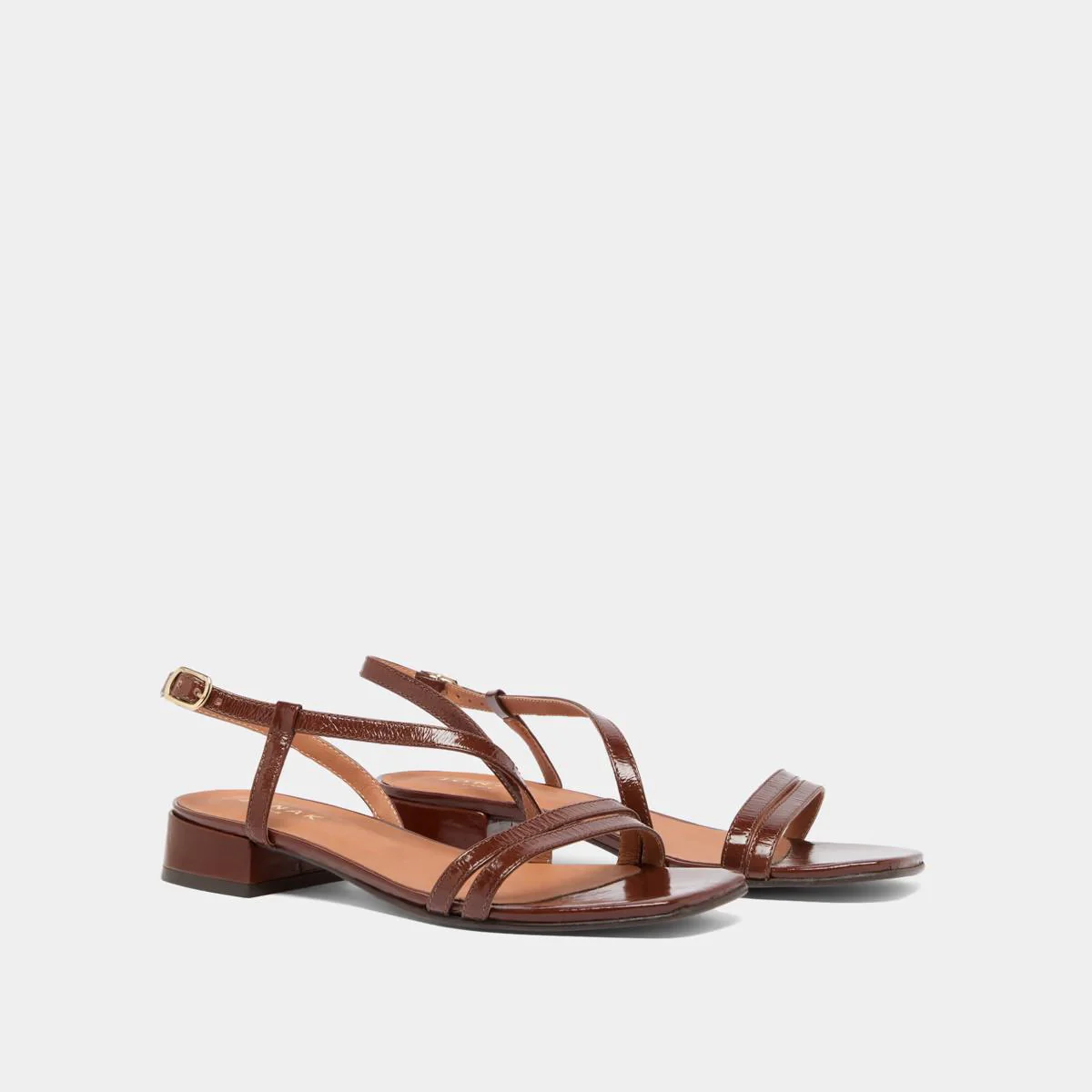 Jonak | Anaya Brilliant Leather Sandals - Low Heel in Brown - Image 4