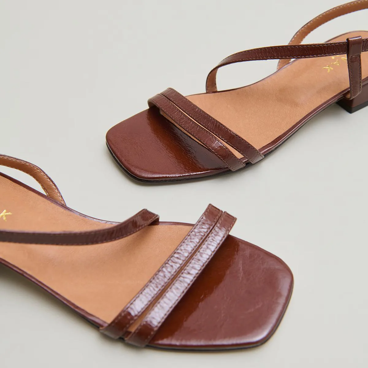 Jonak | Anaya Brilliant Leather Sandals - Low Heel in Brown - Image 5