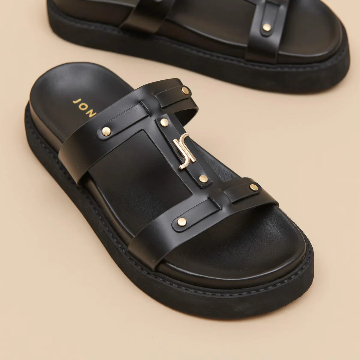 Jonak | Luana Glazed Leather Platform Sandal - Black - Image 3