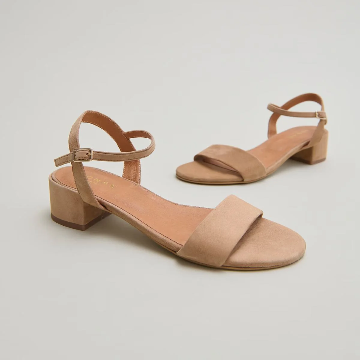 Jonak | Via Bis Velours Sandals - Square Heel in Camel - Image 3