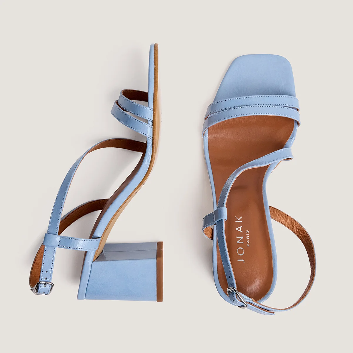 Jonak | Vimy Pleated Patent Leather Sandals - Sky Blue Bleu-Ciel